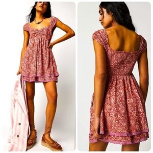 Free People Tabitha Floral Mini Dress Petal Combo Pink Medium NWT Rare